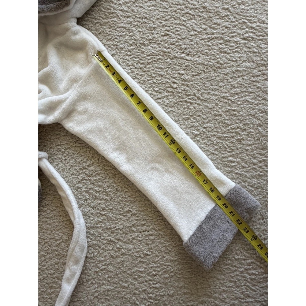 Soft White And Gray Plush Fleece Hooded Robe S/M Women's Fur Trim Belted Pockets - Picture 12 of 13